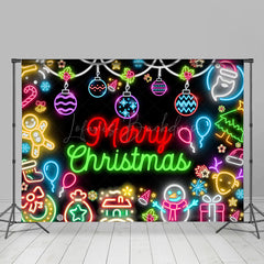 Lofaris Cute Colorful Neon Black Merry Christmas Backdrop