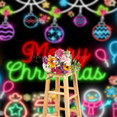 Lofaris Cute Colorful Neon Black Merry Christmas Backdrop