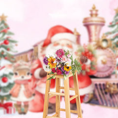 Lofaris Cute Deer Santa Claus Train Pink Christmas Backdrop