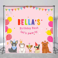 Lofaris Cute Dogs Pink Pawty Custom Name Birthday Backdrop