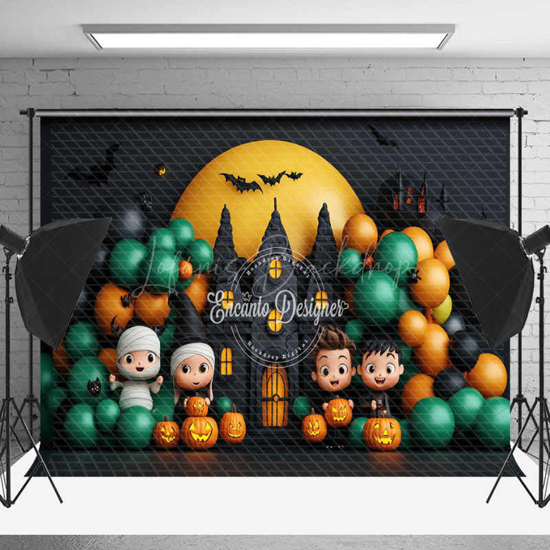 Lofaris Cute Ghost Balloons Castle Moon Halloween Backdrop