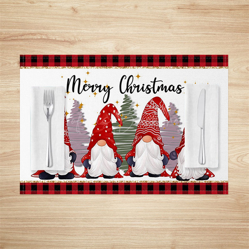 Lofaris Cute Gnome Trees Plaid Christmas Set Of 4 Placemats