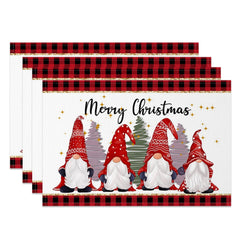 Lofaris Cute Gnome Trees Plaid Christmas Set Of 4 Placemats