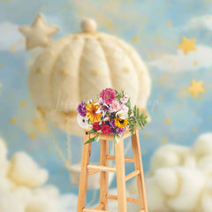 Lofaris Cute Hot Air Balloon Starry Sky Cake Smash Backdrop