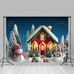 Lofaris Cute Red Little House Snowman Tree Christmas Backdrop