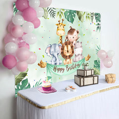 Lofaris Cute Safari Animals Greenery Happy Birthday Backdrop