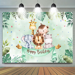 Lofaris Cute Safari Animals Greenery Happy Birthday Backdrop