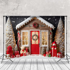 Lofaris Cute Wooden House Bear Xmas Tree Christmas Backdrop