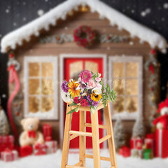 Lofaris Cute Wooden House Bear Xmas Tree Christmas Backdrop