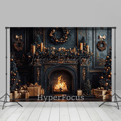 Lofaris Dark Black Gold Luxury Fireplace Christmas Backdrop