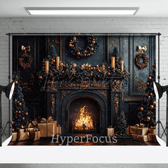 Lofaris Dark Black Gold Luxury Fireplace Christmas Backdrop