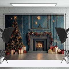 Lofaris Dark Blue Retro Wall Fireplace Christmas Backdrop