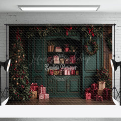 Lofaris Dark Green Cabinet With Red Gift Box Xmas Backdrop