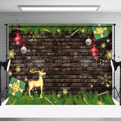 Lofaris Dark Grey Brick Wall Leaves Christmas Vibe Backdrop