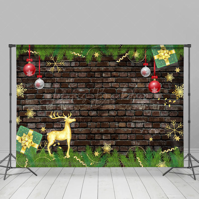 Lofaris Dark Grey Brick Wall Leaves Christmas Vibe Backdrop