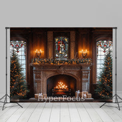 Lofaris Dark Light Fireplace Vintage Christmas Photo Backdrop