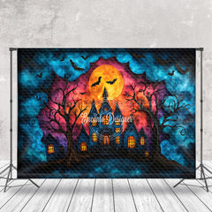 Lofaris Dark Moon Night Castle Bats Halloween Photo Backdrop