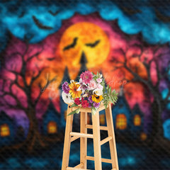 Lofaris Dark Moon Night Castle Bats Halloween Photo Backdrop