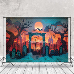 Lofaris Dark Moon Night Cemetery Foggy Halloween Backdrop