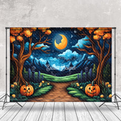 Lofaris Dark Moon Night Pumpkin Trees Halloween Backdrop