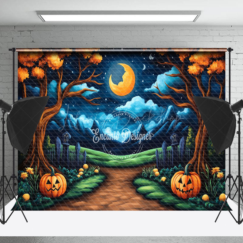 Lofaris Dark Moon Night Pumpkin Trees Halloween Backdrop