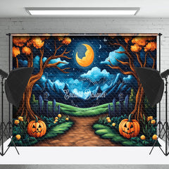 Lofaris Dark Moon Night Pumpkin Trees Halloween Backdrop