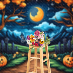 Lofaris Dark Moon Night Pumpkin Trees Halloween Backdrop