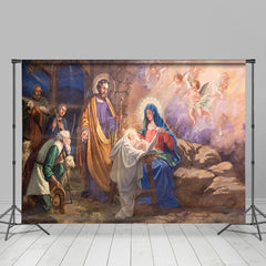 Lofaris Dark Night Angel Nativity Merry Christmas Backdrop