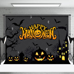 Lofaris Dark Night Bat And Pumpkins Happy Halloween Backdrop