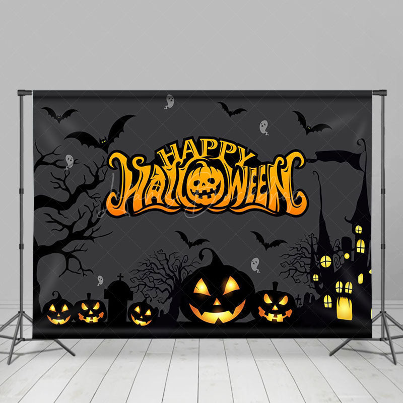 Lofaris Dark Night Bat And Pumpkins Happy Halloween Backdrop