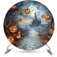 Lofaris Dark Night Castle Pumpkin Round Halloween Backdrop