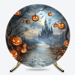 Lofaris Dark Night Castle Pumpkin Round Halloween Backdrop