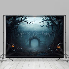 Lofaris Dark Night Forest Moon Lake Gate Halloween Backdrop