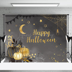 Lofaris Dark Night Gold Pumpkins Moon Halloween Backdrop