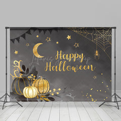 Lofaris Dark Night Gold Pumpkins Moon Halloween Backdrop