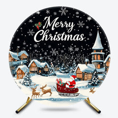 Lofaris Dark Night Snowy Town Santa Round Christmas Backdrop