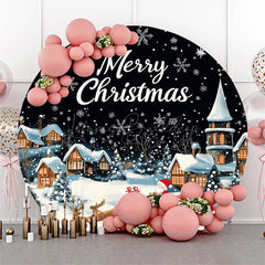 Lofaris Dark Night Snowy Town Santa Round Christmas Backdrop