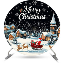 Lofaris Dark Night Snowy Town Santa Round Christmas Backdrop