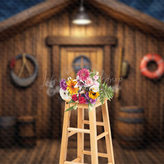 Lofaris Dark Night Wooden House Fishing Cake Smash Backdrop