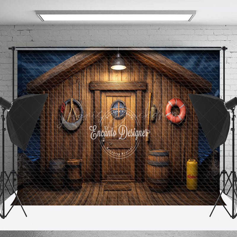 Lofaris Dark Night Wooden House Fishing Cake Smash Backdrop