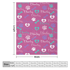 Lofaris Dark Pink Paw Print Bone Custom Pet Name Blanket