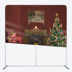 Lofaris Dark Red Fireplace Carpet Christmas Tension Backdrop