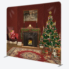 Lofaris Dark Red Fireplace Carpet Christmas Tension Backdrop