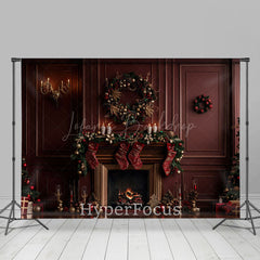 Lofaris Dark Red Luxury Wall Fireplace Christmas Backdrop