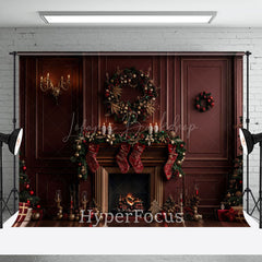 Lofaris Dark Red Luxury Wall Fireplace Christmas Backdrop