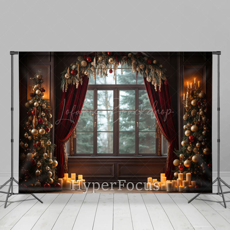 Lofaris Dark Retro Room Candlelight Window Christmas Backdrop