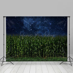 Lofaris Dark Starry Night Green Cornfield Summer Backdrop