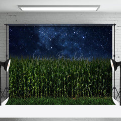 Lofaris Dark Starry Night Green Cornfield Summer Backdrop