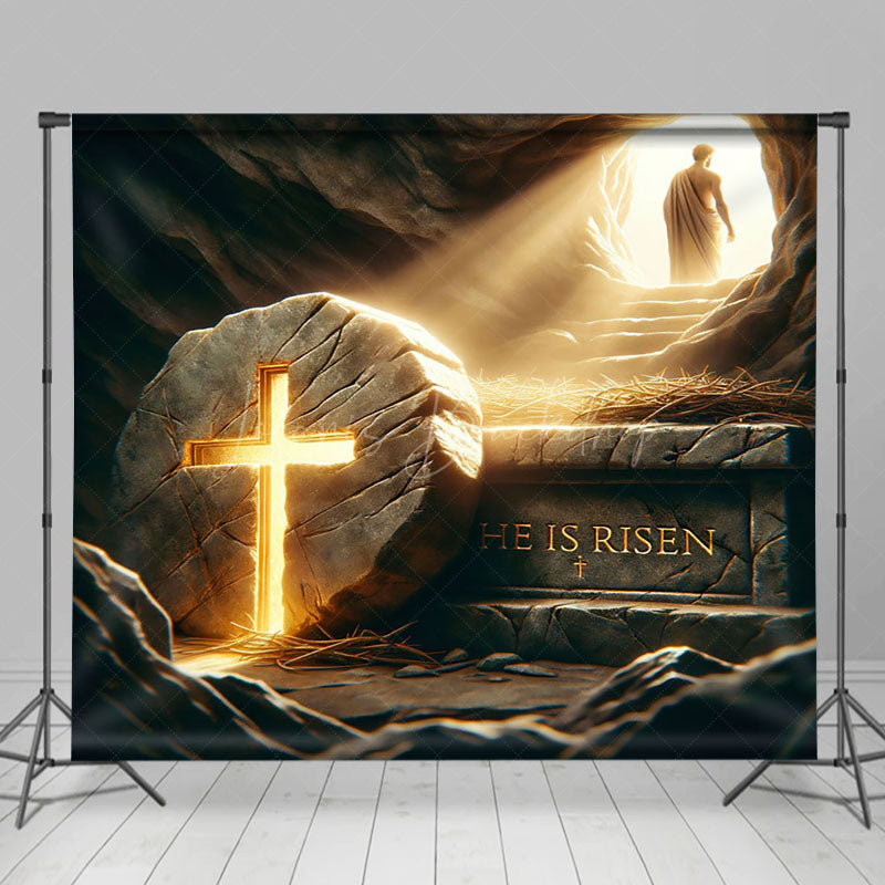 Lofaris Dark Stone Tomb Cross He Is Risen Easter Backdrop