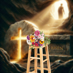 Lofaris Dark Stone Tomb Cross He Is Risen Easter Backdrop